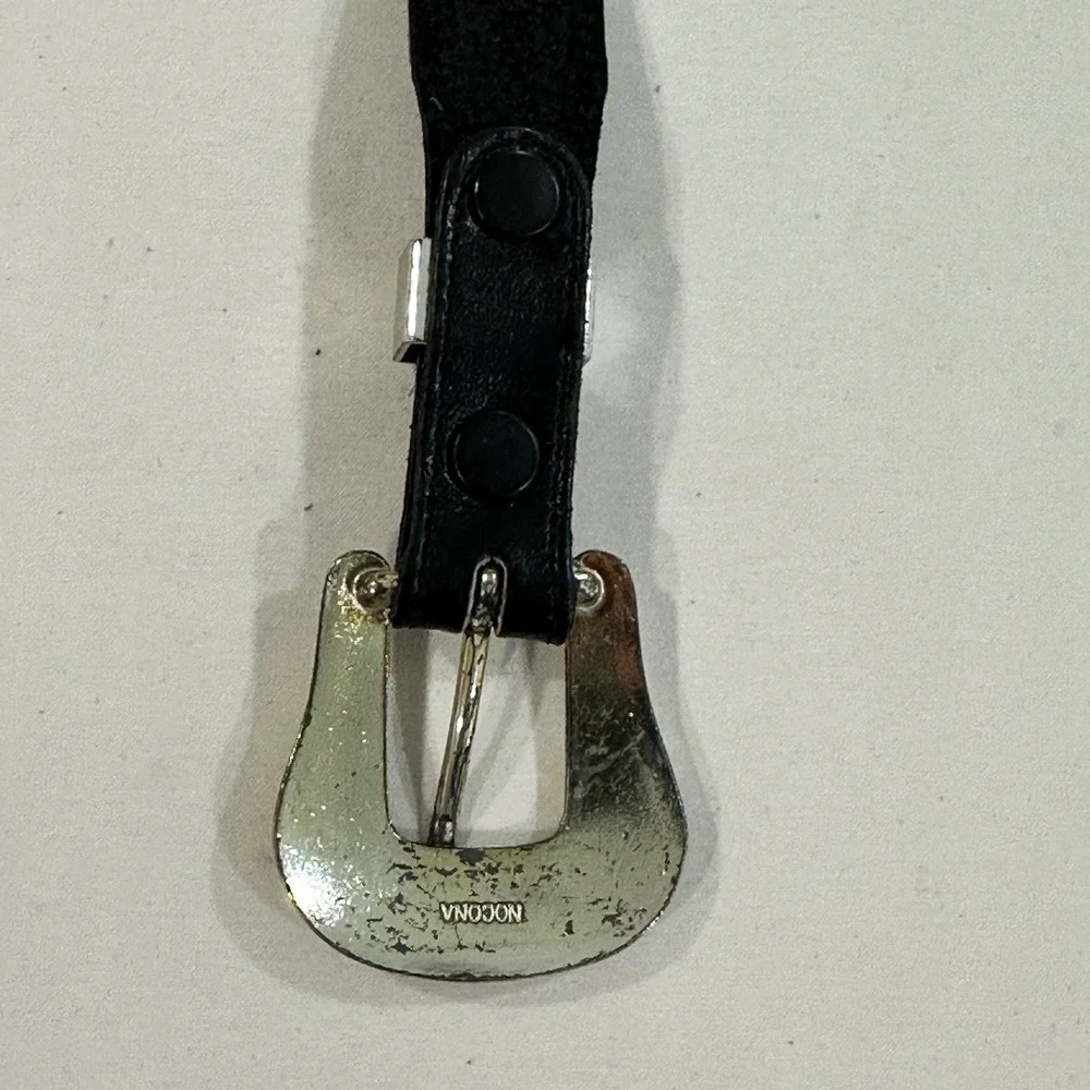 Nocona Mens Leather Western Belt 32 Black Engraved Silver Buckle USA G331